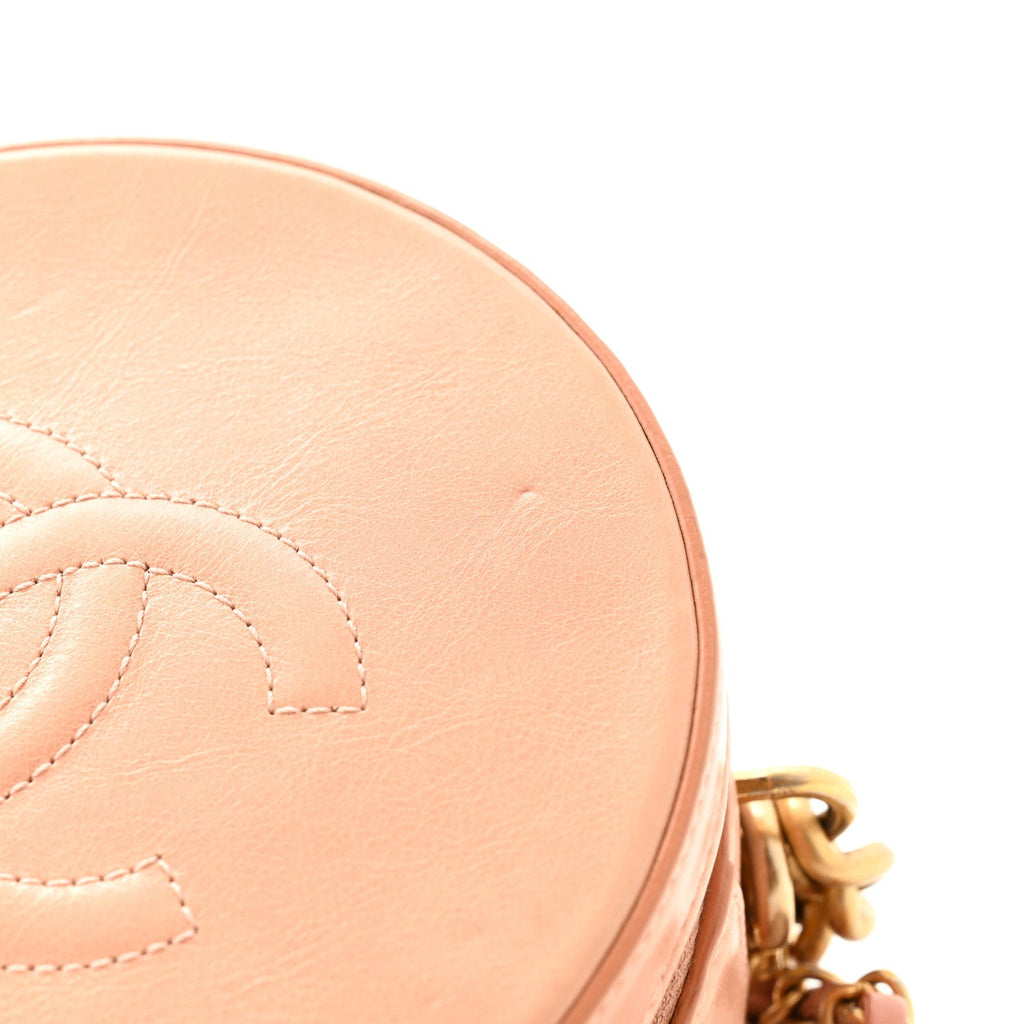 Glazed Calfskin Round As Earth Evening Bag Beige