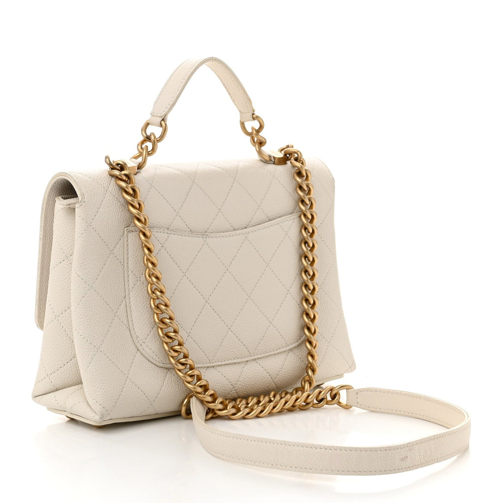 Grained Calfskin Small Stitched Flap White