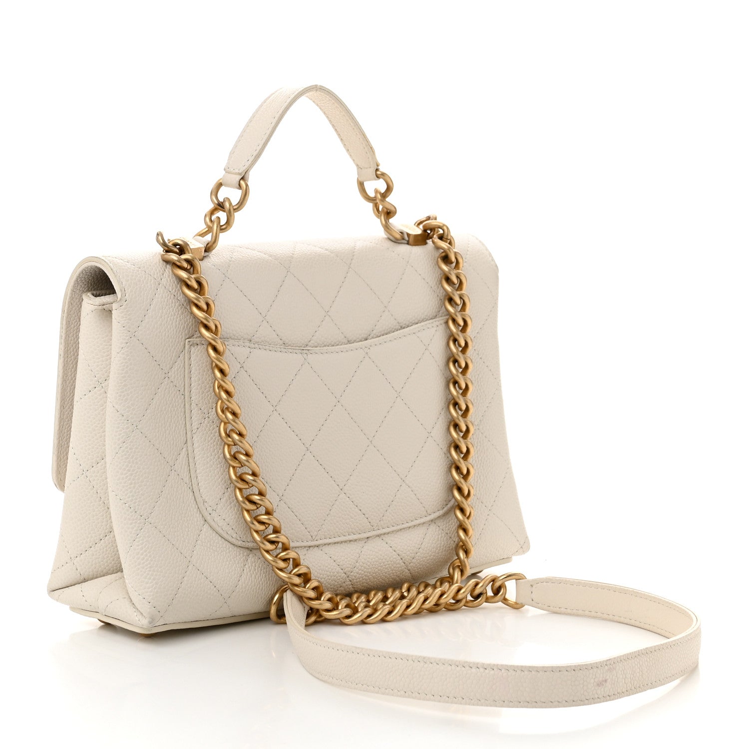 Grained Calfskin Small Stitched Flap White
