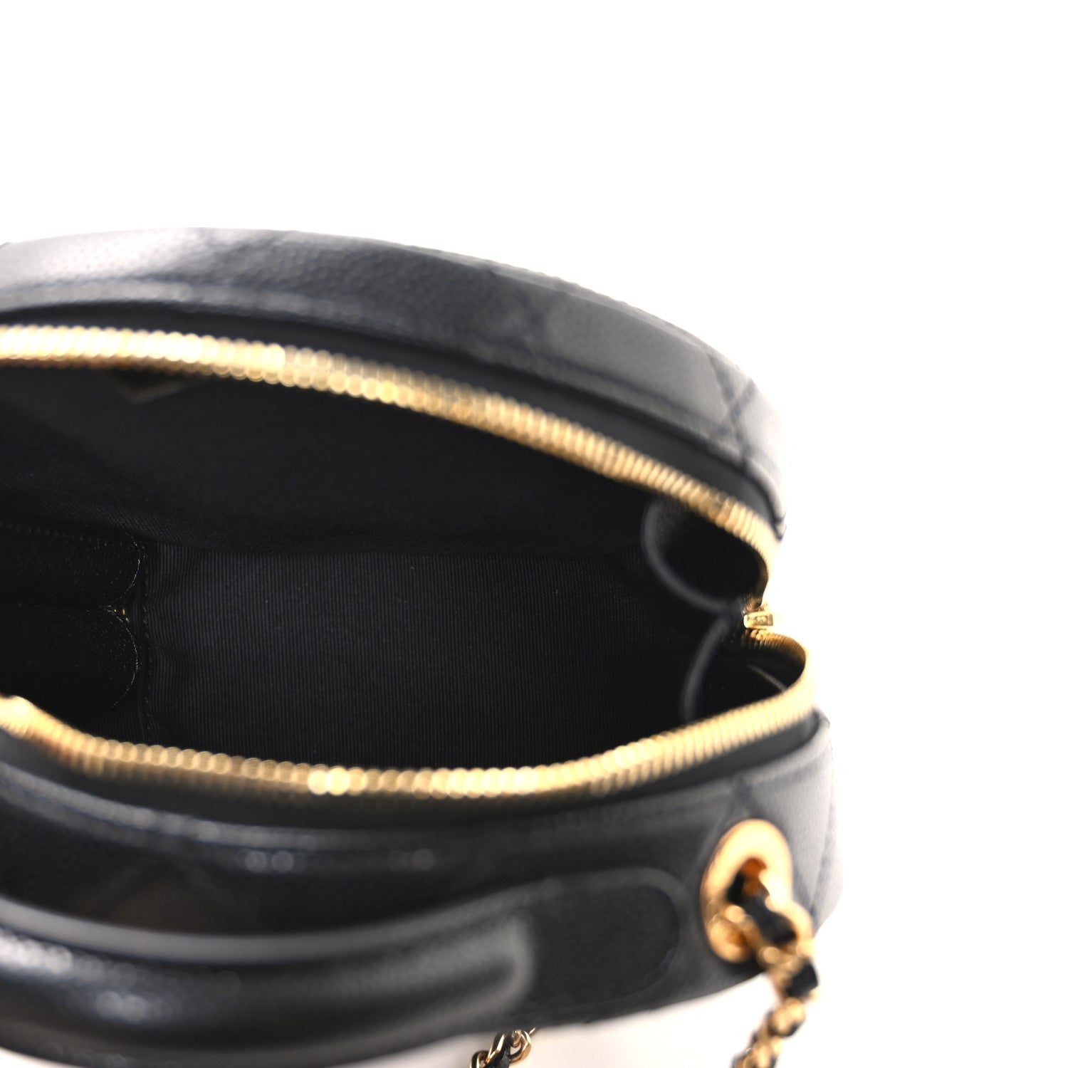Caviar Quilted Small Round Vanity With Chain Black
