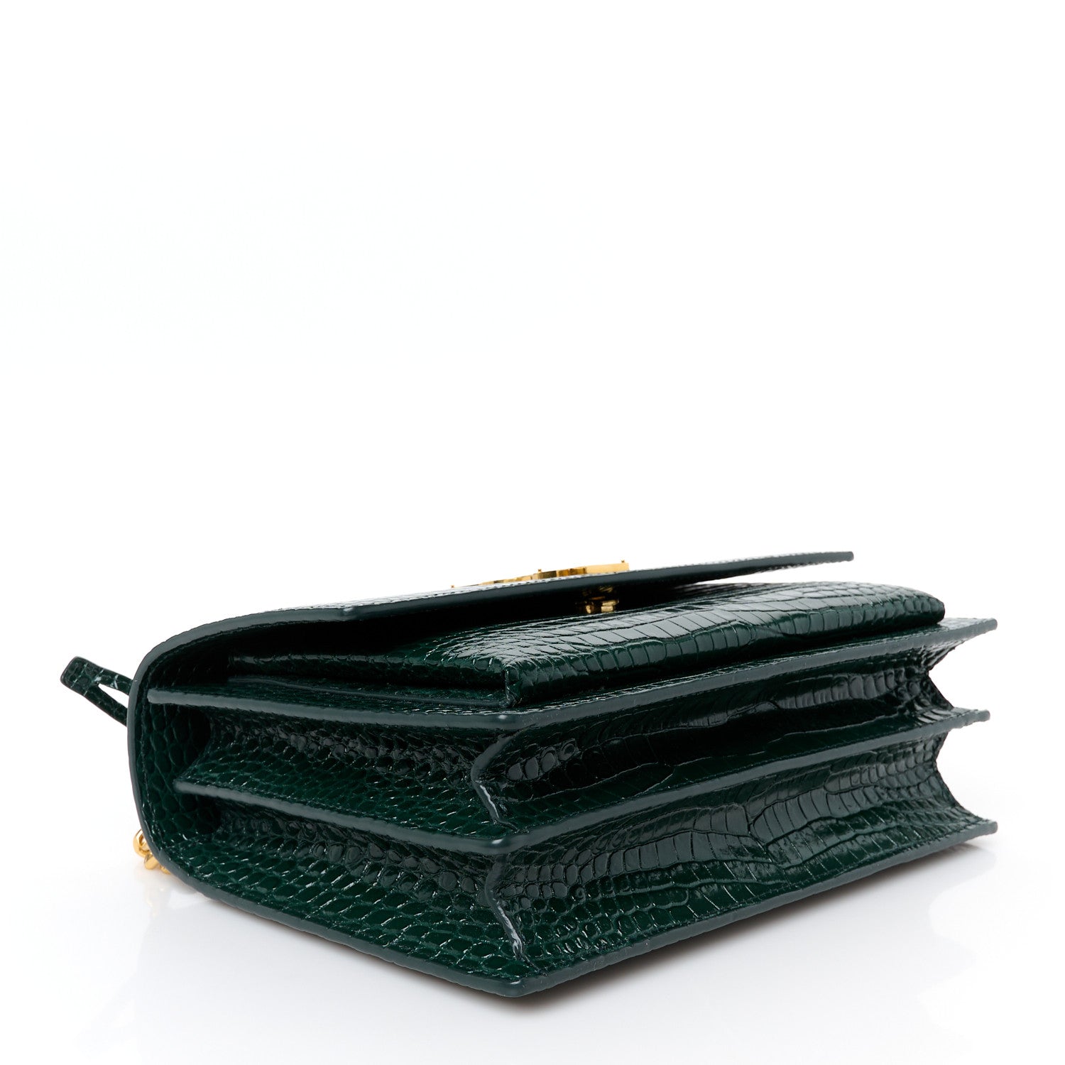Calfskin Crocodile Embossed Medium Monogram Sunset Dark Green