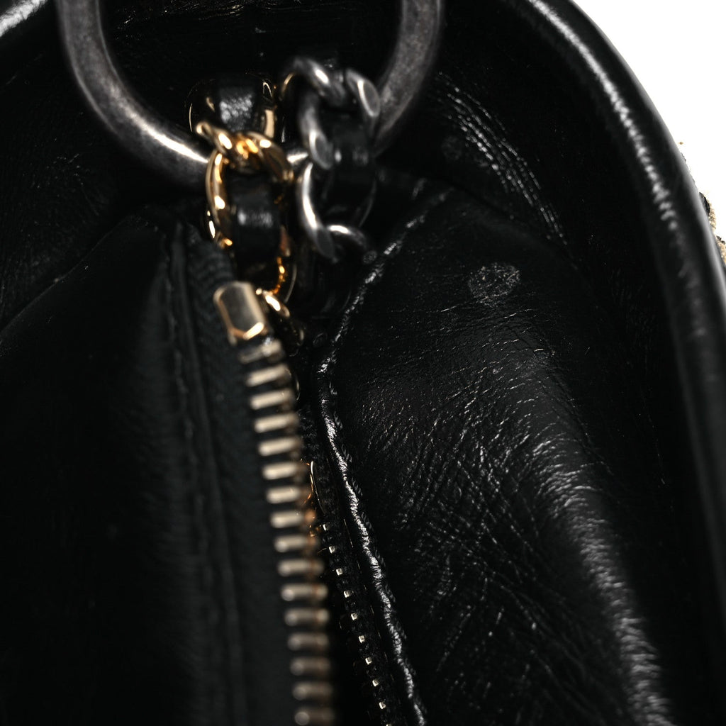 Tweed Calfskin Quilted Small Gabrielle Hobo Black Gold