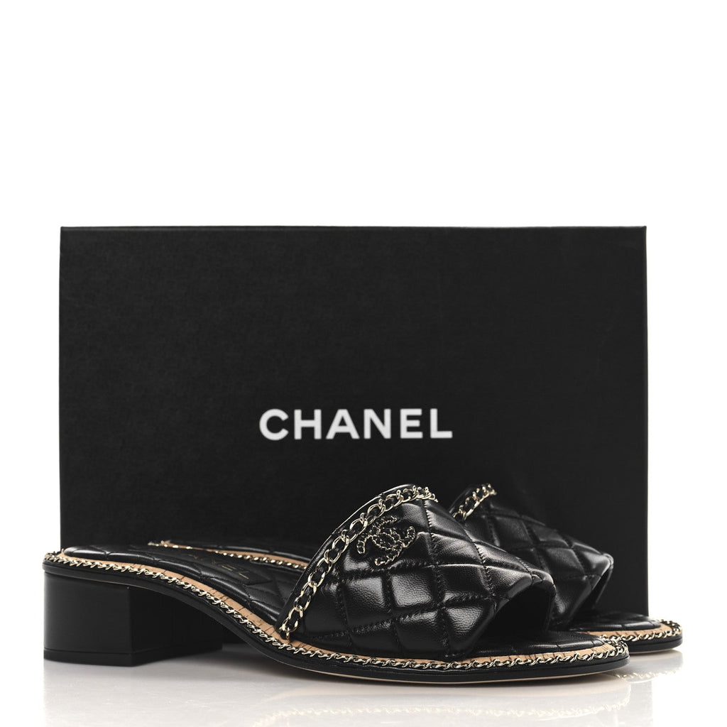 Lambskin Quilted Chain CC Mules 39 Black