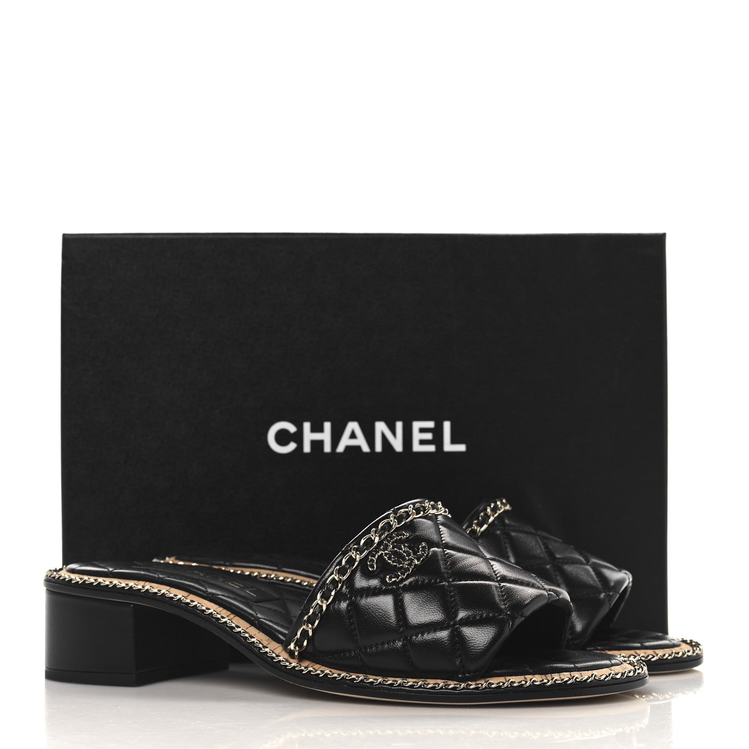 Lambskin Quilted Chain CC Mules 39 Black