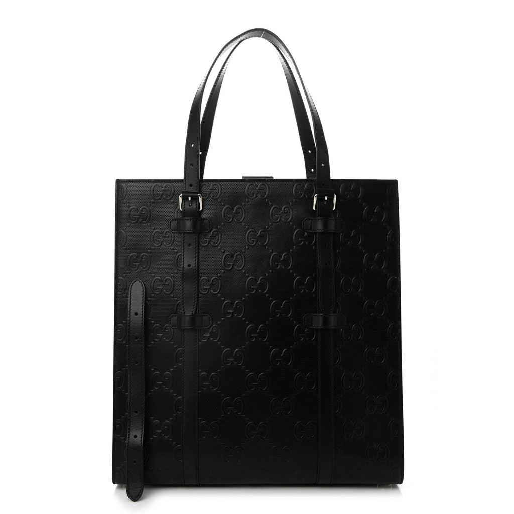 Calfskin GG Tennis Embossed Medium Tote Bag Black