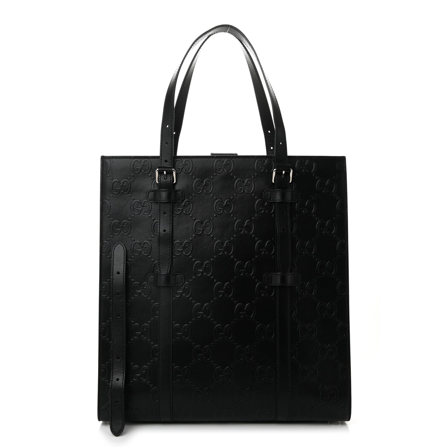 Calfskin GG Tennis Embossed Medium Tote Bag Black