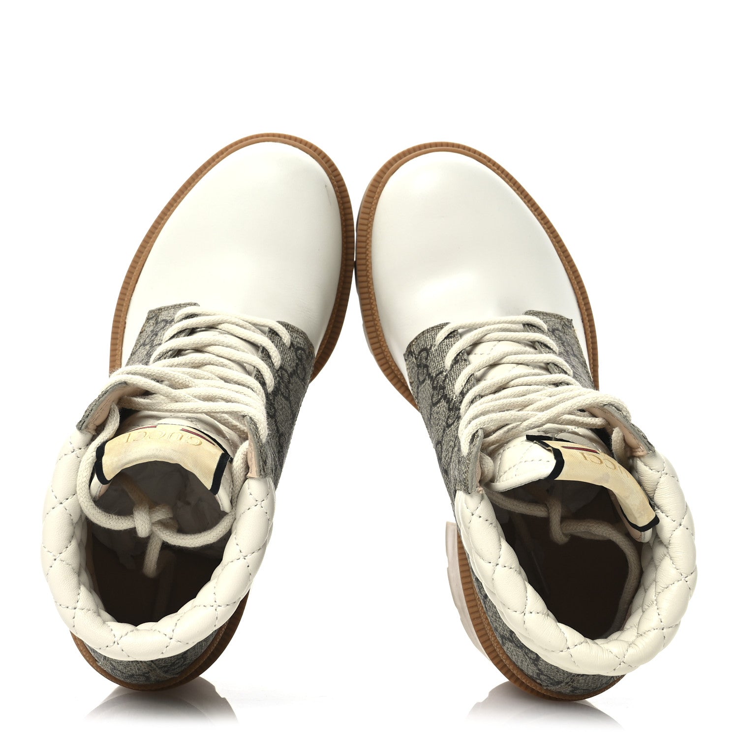Apollo Calfskin GG Supreme Nappa Samoa Quilted Lace Up Ankle Boots 36 Mystic White Beige Ebony