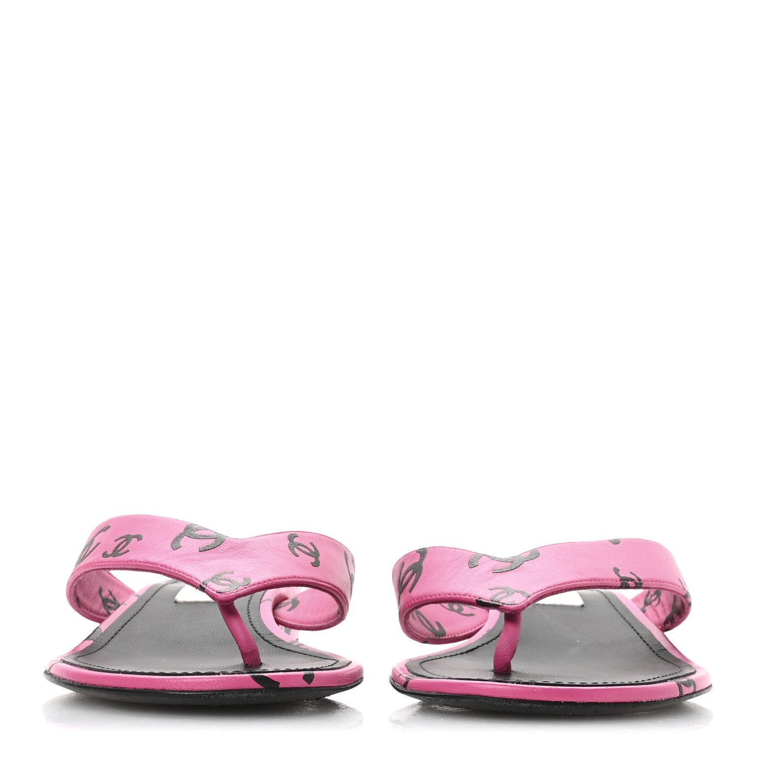 Lambskin Printed Coco Beach Thong Sandals 37.5 Dark Pink Black