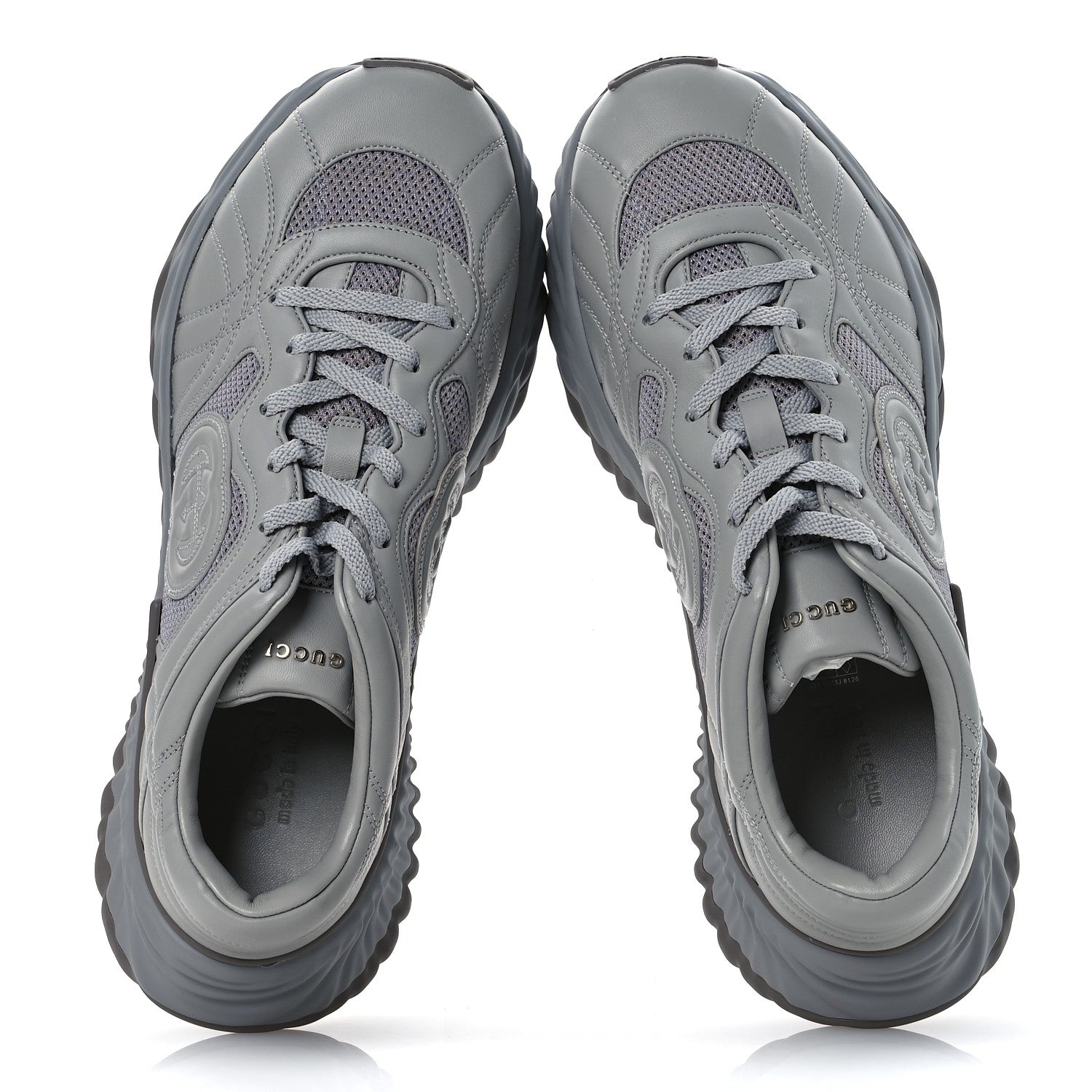 New Nappa Sombre Interlocking G Ripple Mens Platform Sneakers 11.5 Grey Sky