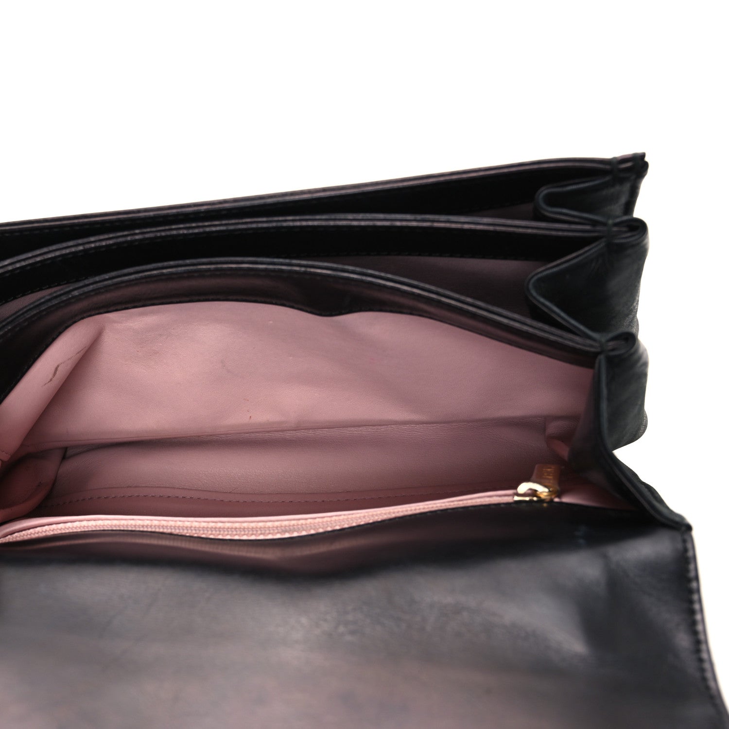 Glazed Calfskin Quilted Small Straight Lined Flap Black