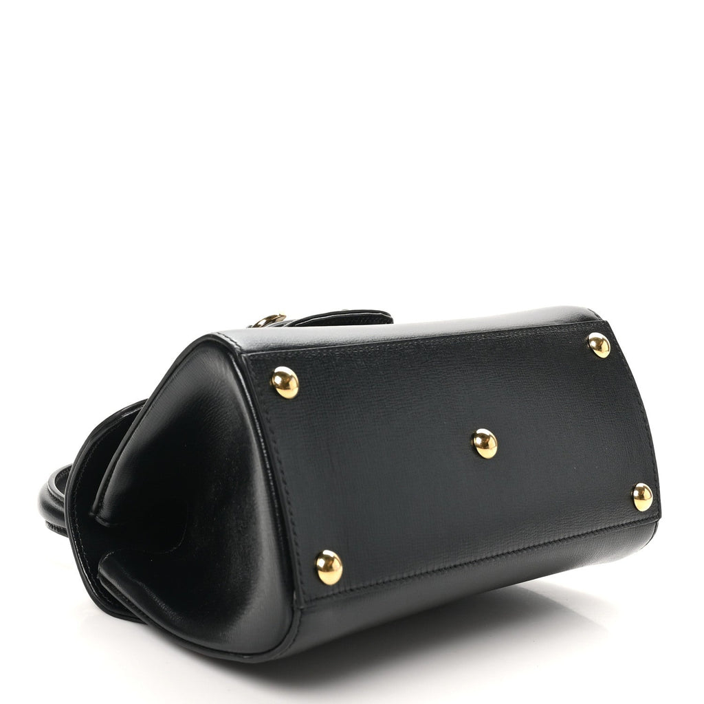 Glazed Textured Calfskin Mini Horsebit 1955 Top Handle Flap Bag Black