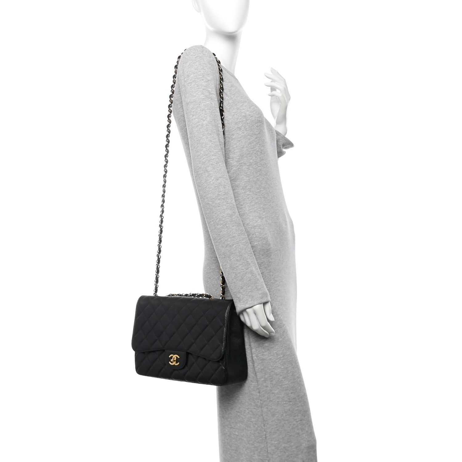 Caviar Quilted Jumbo Double Flap Black