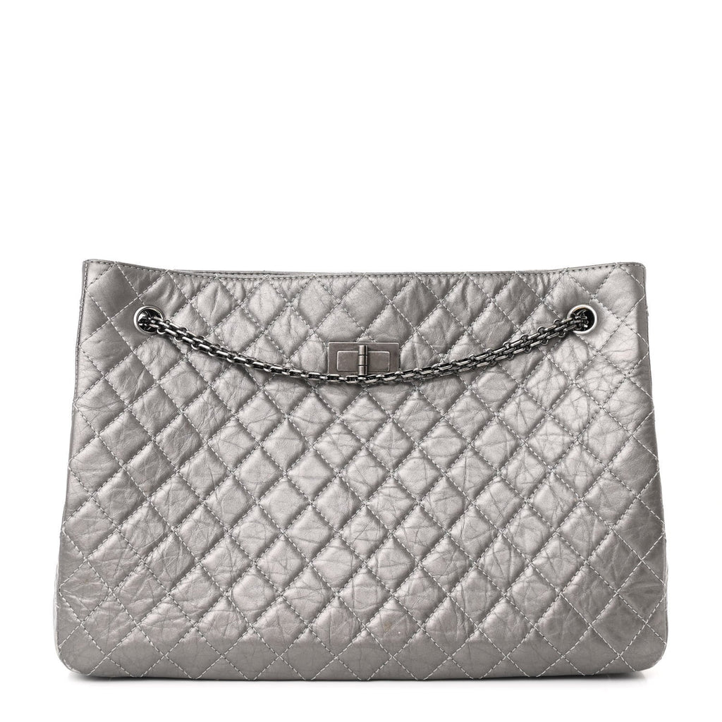 Metallic Aged Calfskin Reissue 2.55 Tote Silver