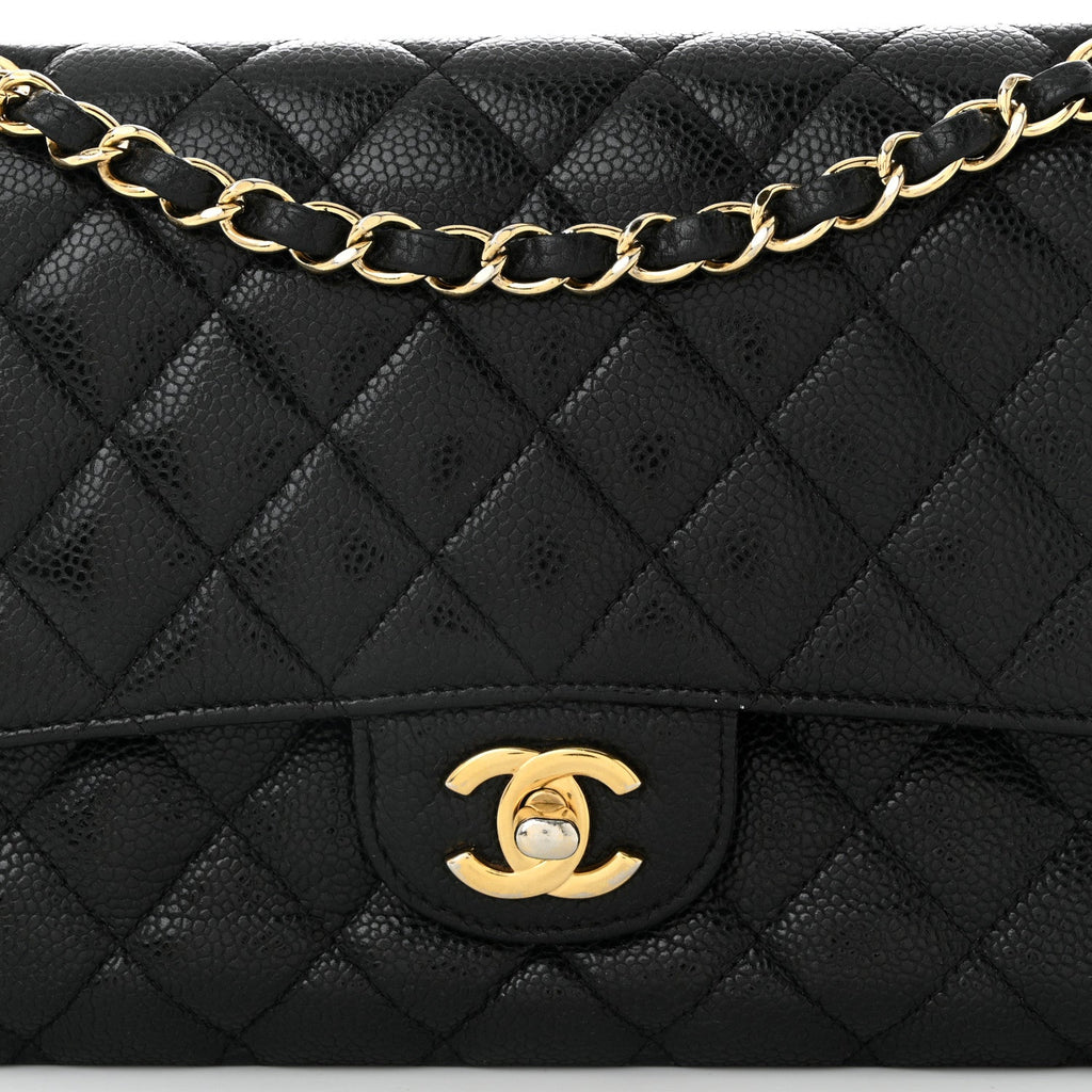 Caviar Quilted Medium Double Flap Black