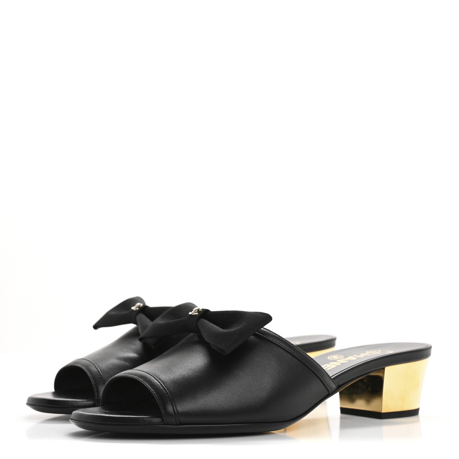 Lambskin Bow Mules 37 Black