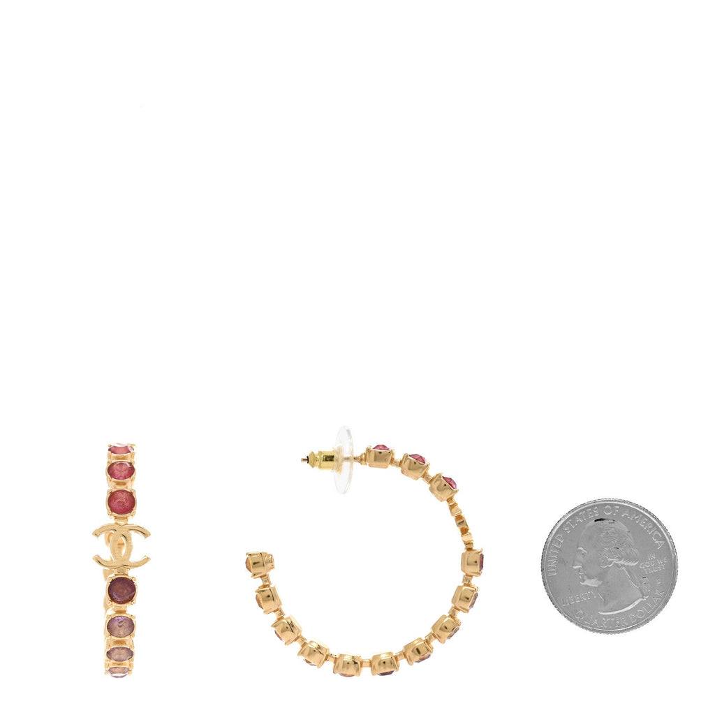 Crystal CC Hoop Earrings Gold Pink Orange Purple Yellow
