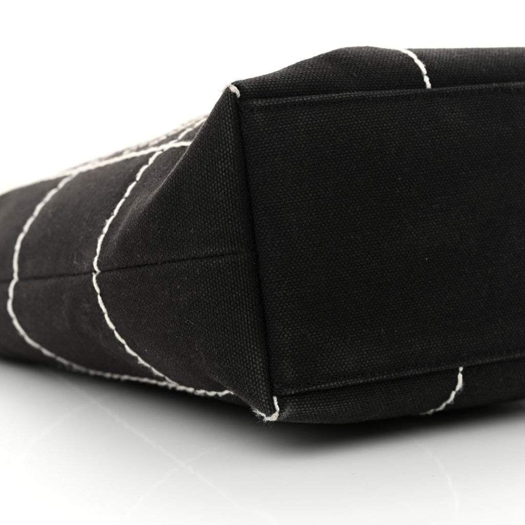 Canvas Square Stitched CC Small Tote Bag Black