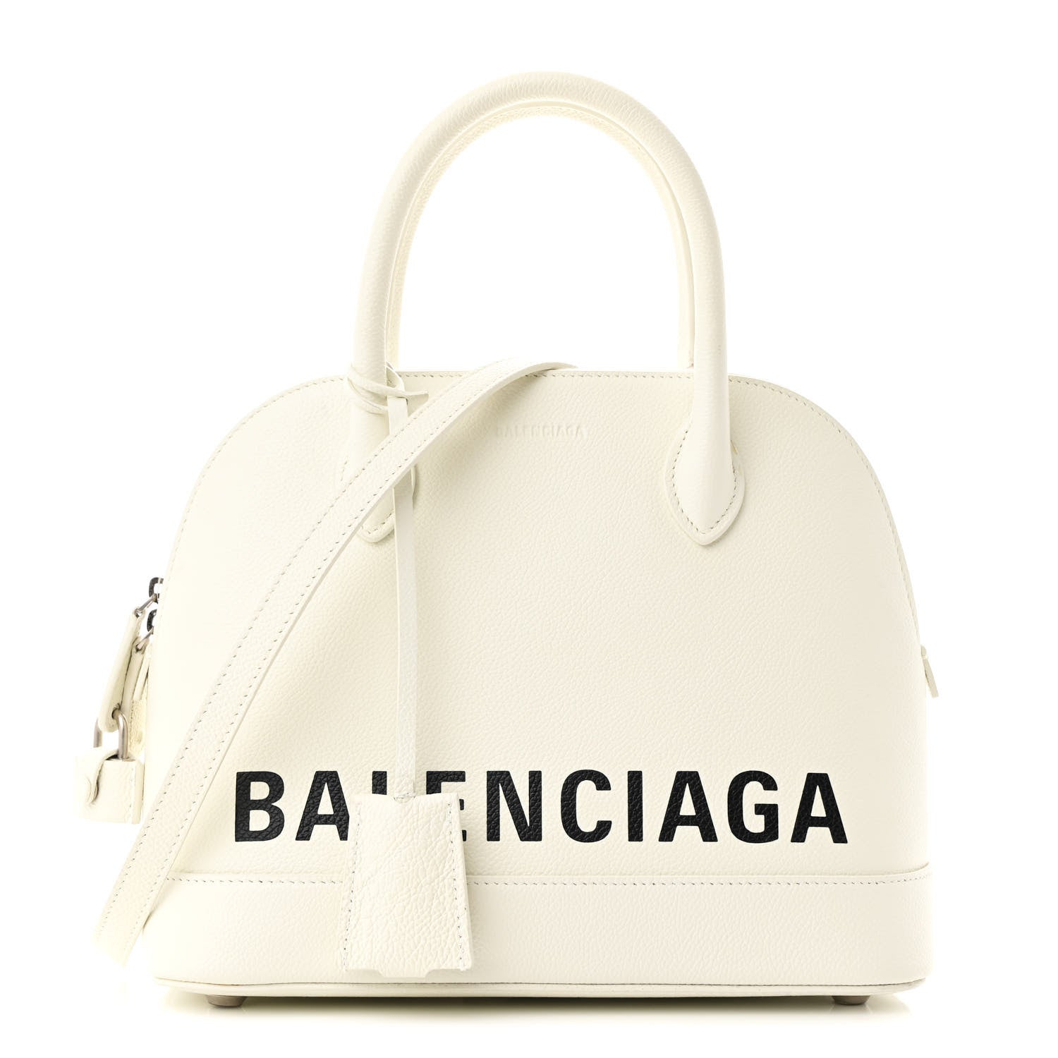 Signature Grained Calfskin Logo S Ville Top Handle Bag White Black