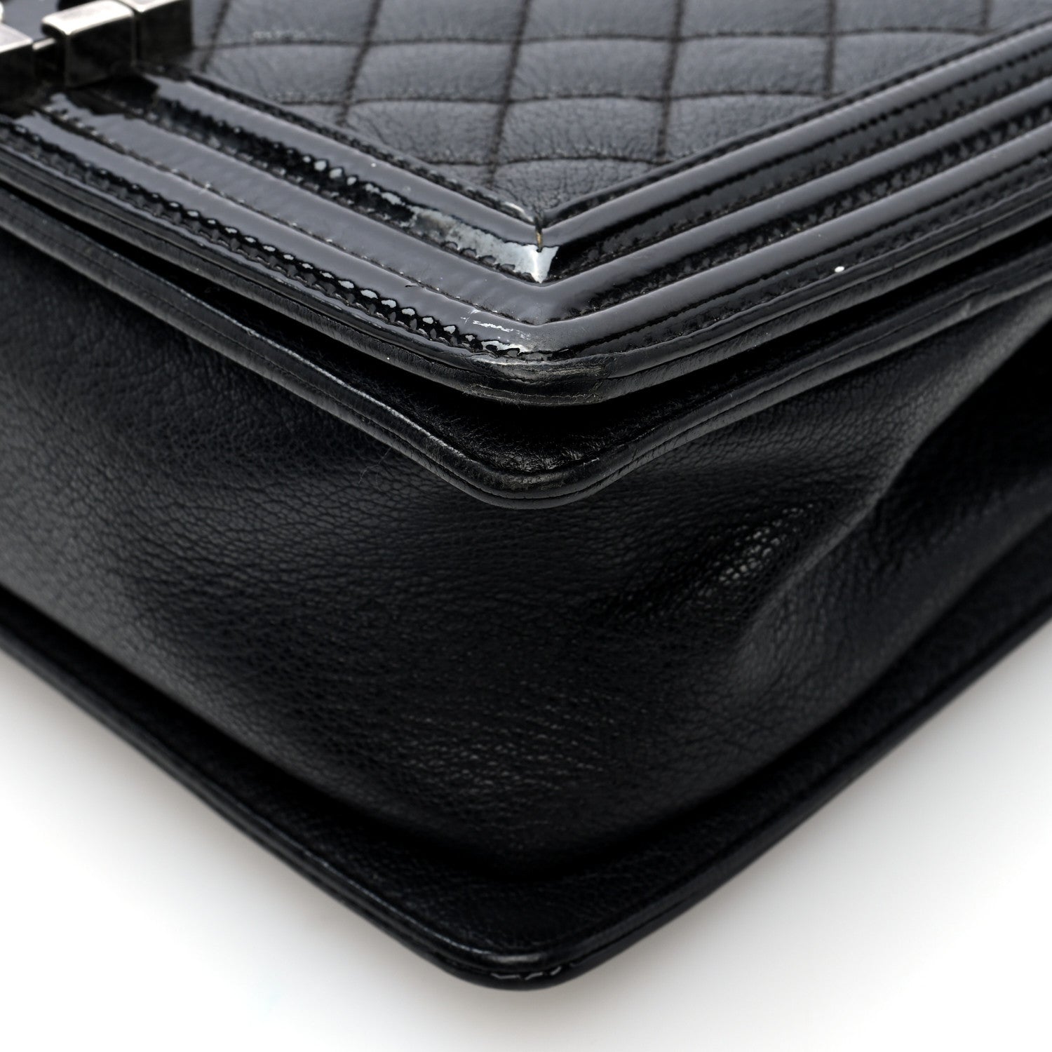 Goatskin Quilted Patent Medium Duo Boy Flap Black
