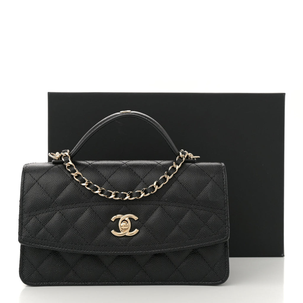 Caviar Quilted Trendy Handle Clutch With Chain Black