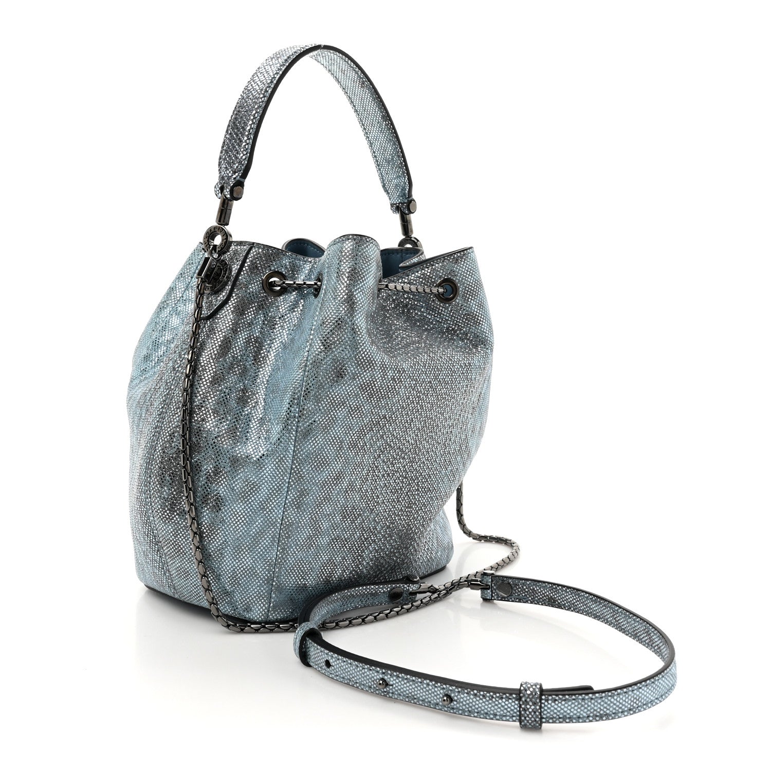 Metallic Karung Serpenti Forever Bucket Bag Blue