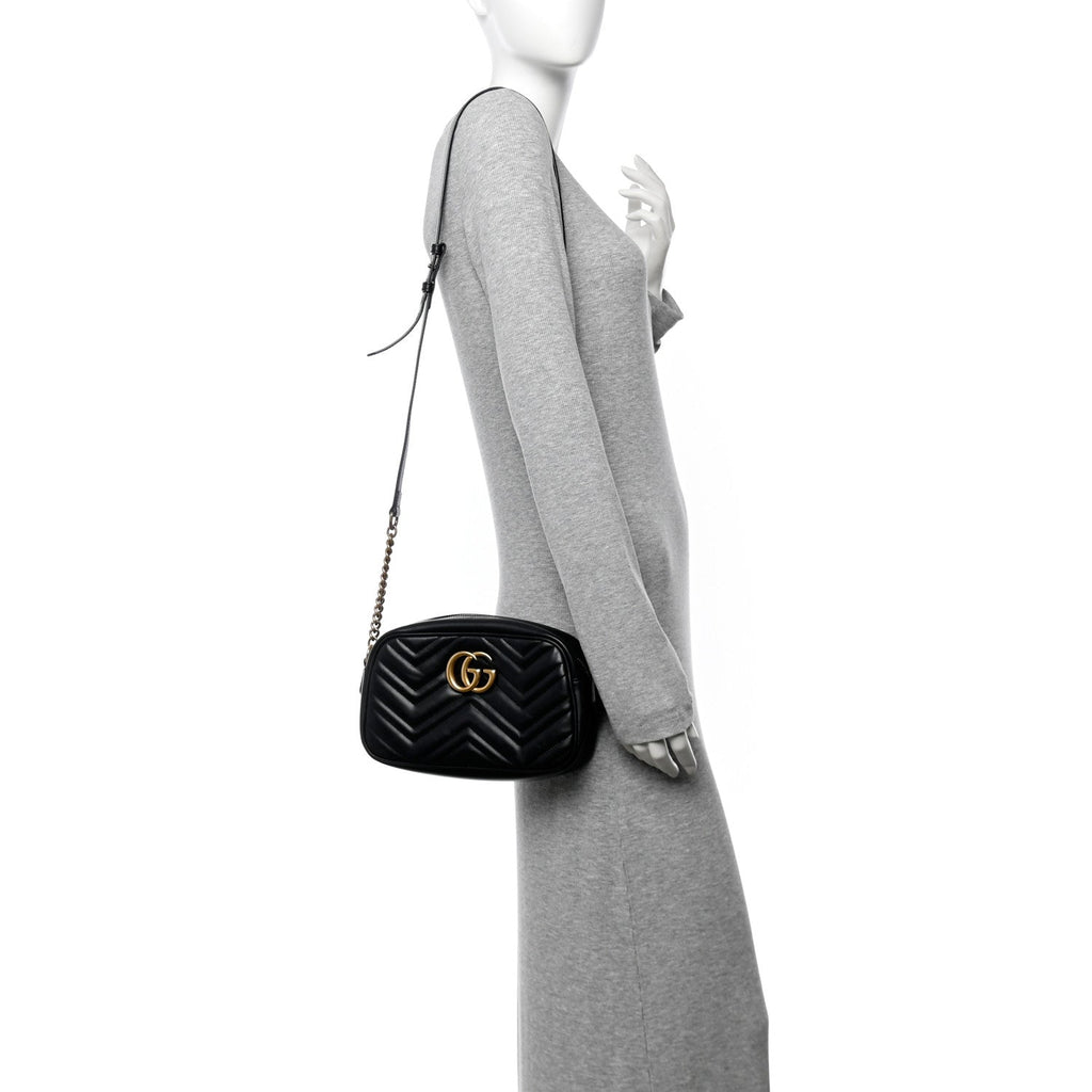 Calfskin Matelasse Small GG Marmont Chain Shoulder Bag Black