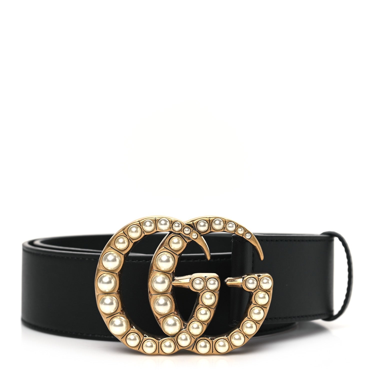 Moon Calfskin Pearl Double G 40mm Belt 70 28 Black Cream