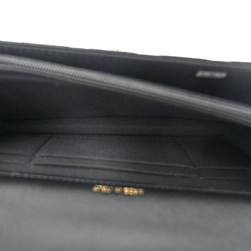 Lambskin Quilted Trendy CC Dual Handle Clutch With Chain  Black