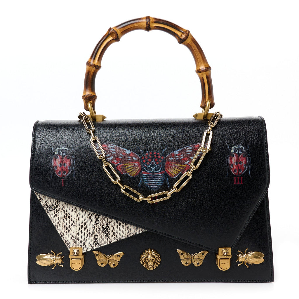 Calfskin Snakeskin Studded Medium Ottilia Top Handle Bag Black