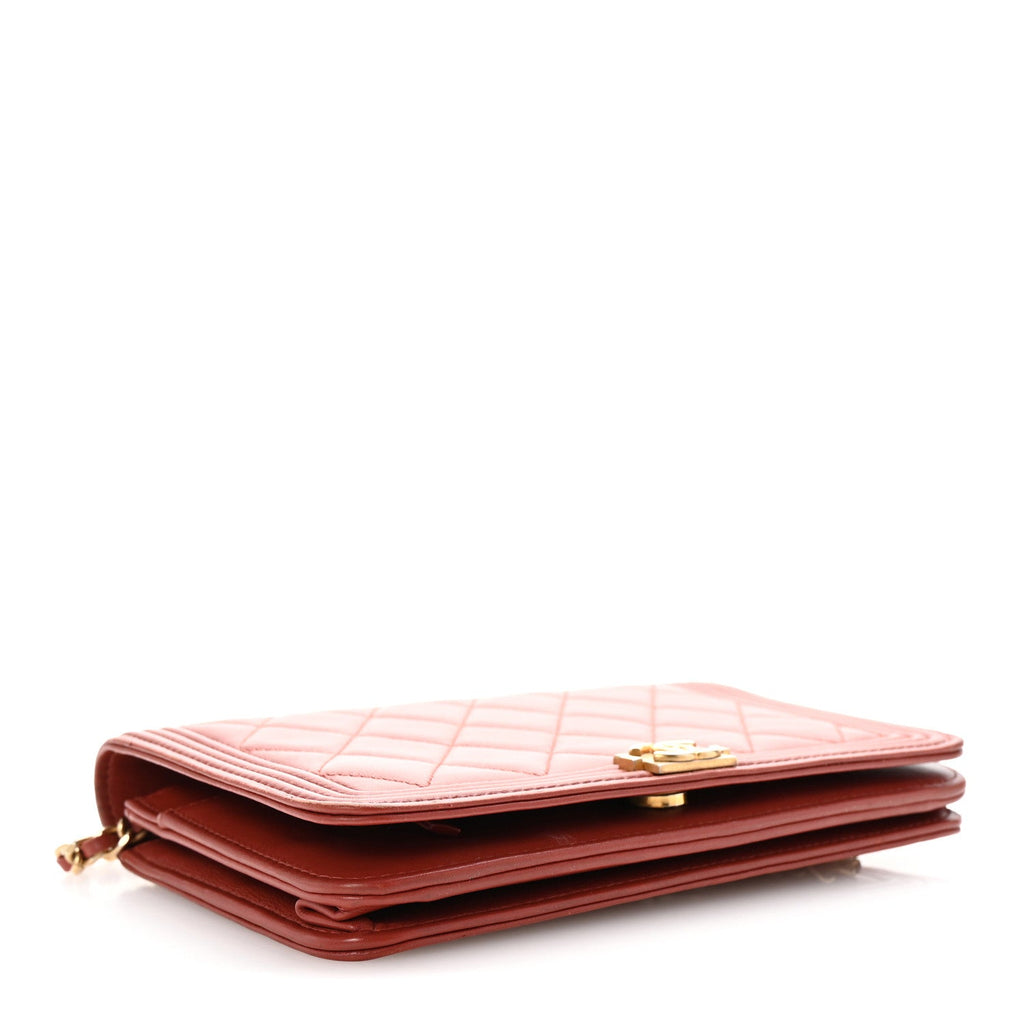 Calfskin Quilted Boy Wallet On Chain WOC Red