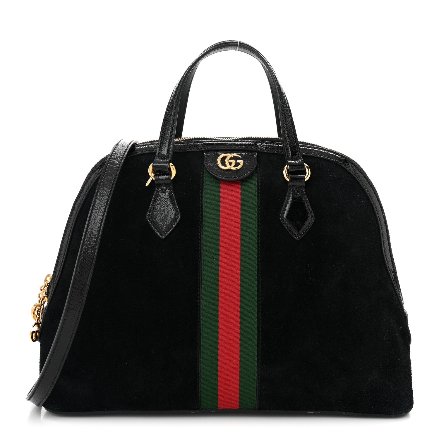 Suede Patent GG Web Medium Ophidia Top Handle Dome Bag Black