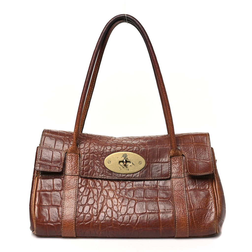 Crocodile Embossed Calfskin East West Bayswater Brown