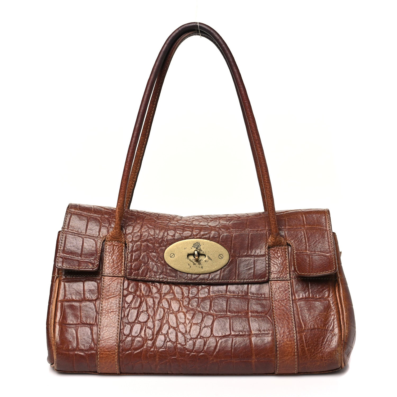 Crocodile Embossed Calfskin East West Bayswater Brown