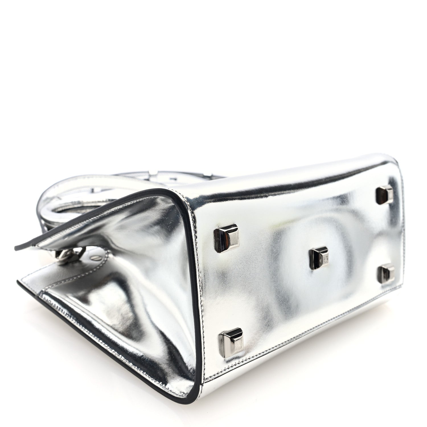 Metallic Calfskin Small The Studio Box Bag Argento
