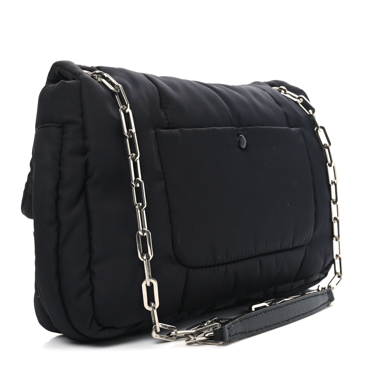 Tessuto Nylon Bomber Sound Chain Flap Shoulder Bag Black