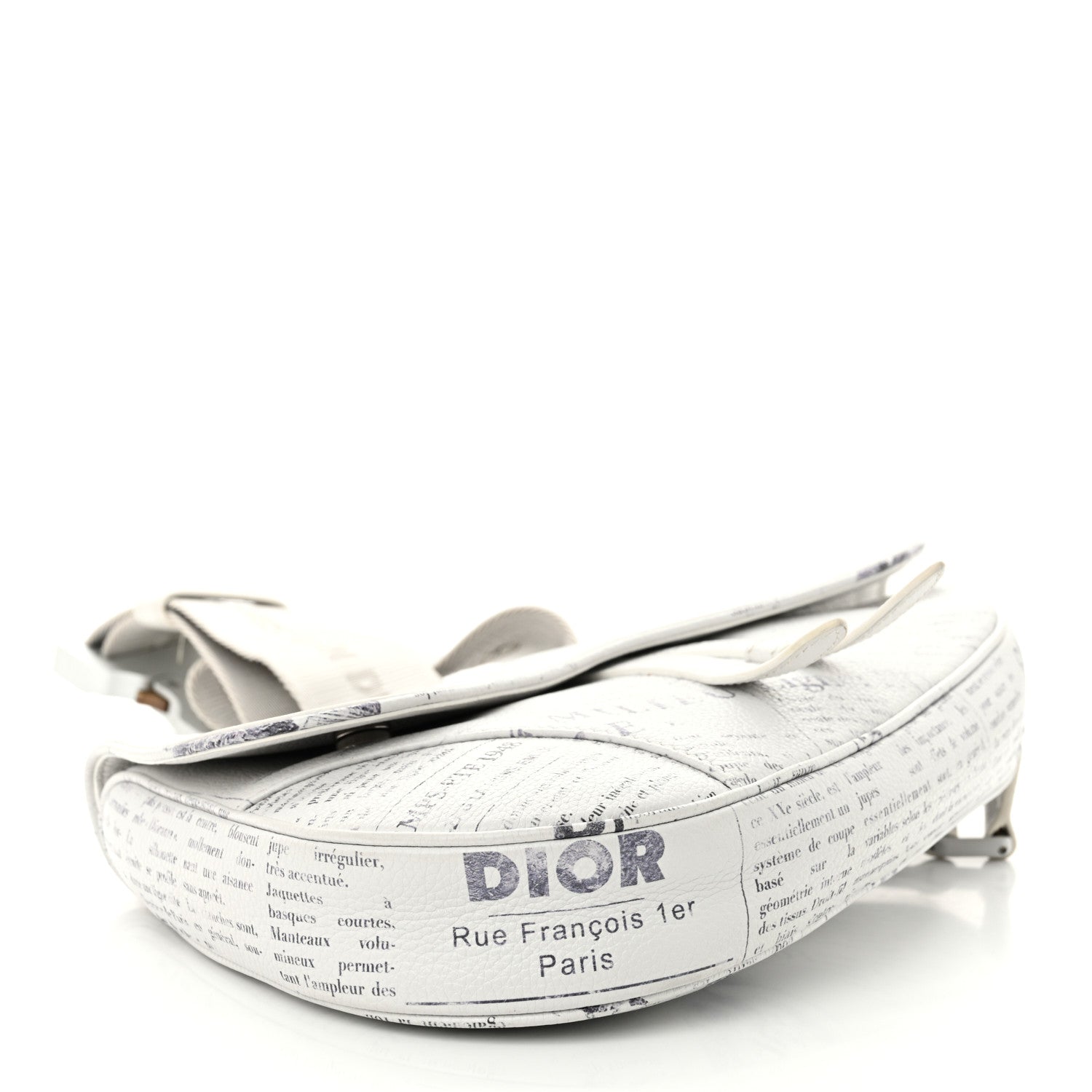 X DANIEL ARSHAM Grained Calfskin Newspaper Print Saddle Bag White