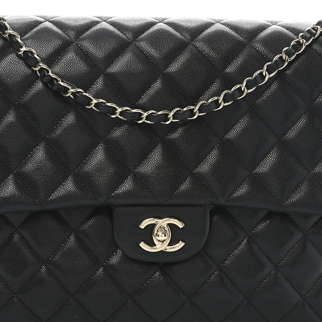 Caviar Quilted XXL Travel Flap Bag Black