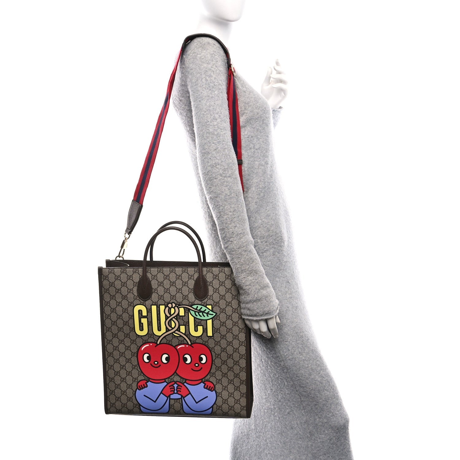 GG Supreme Monogram Cherry Marilyn Monoroe Tote Bag Beige Ebony New Acero Multicolor