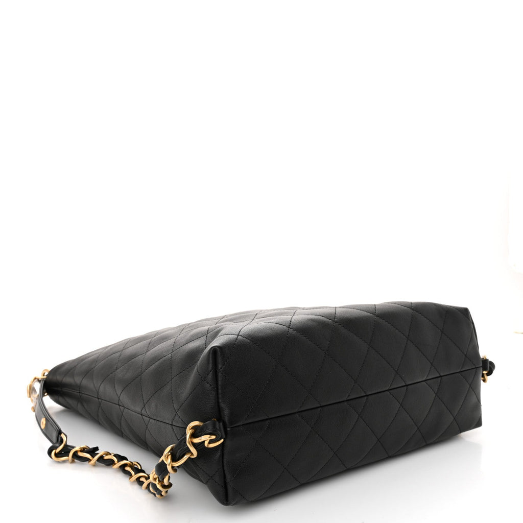 Calfskin Quilted Large Backpack Black
