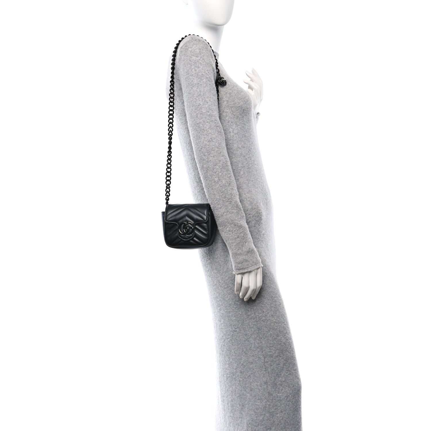 Calfskin Matelasse Monochrome GG Marmont Chain Mini Belt Bag Black