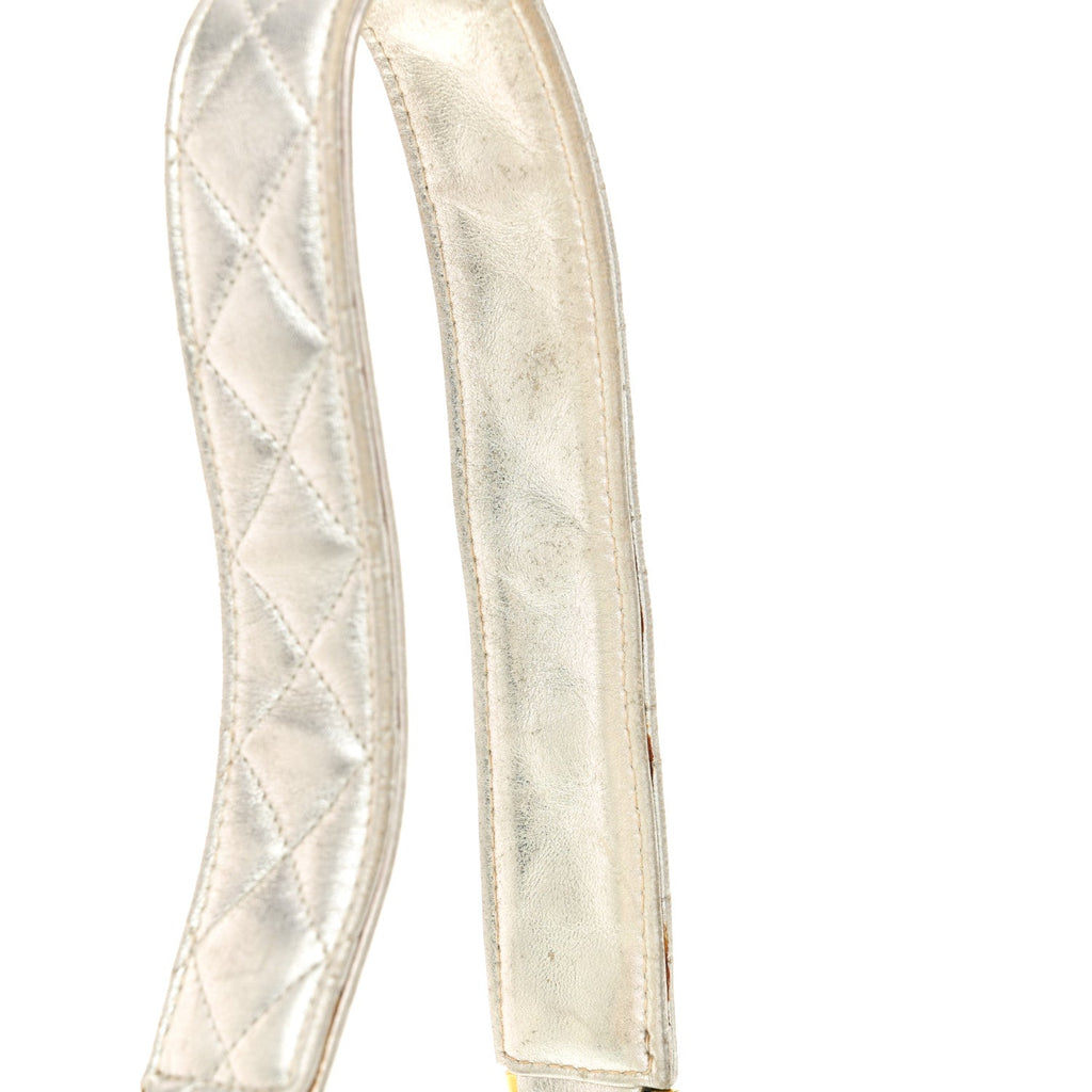Metallic Goatskin Quilted Square Flap Shoulder Bag Silver