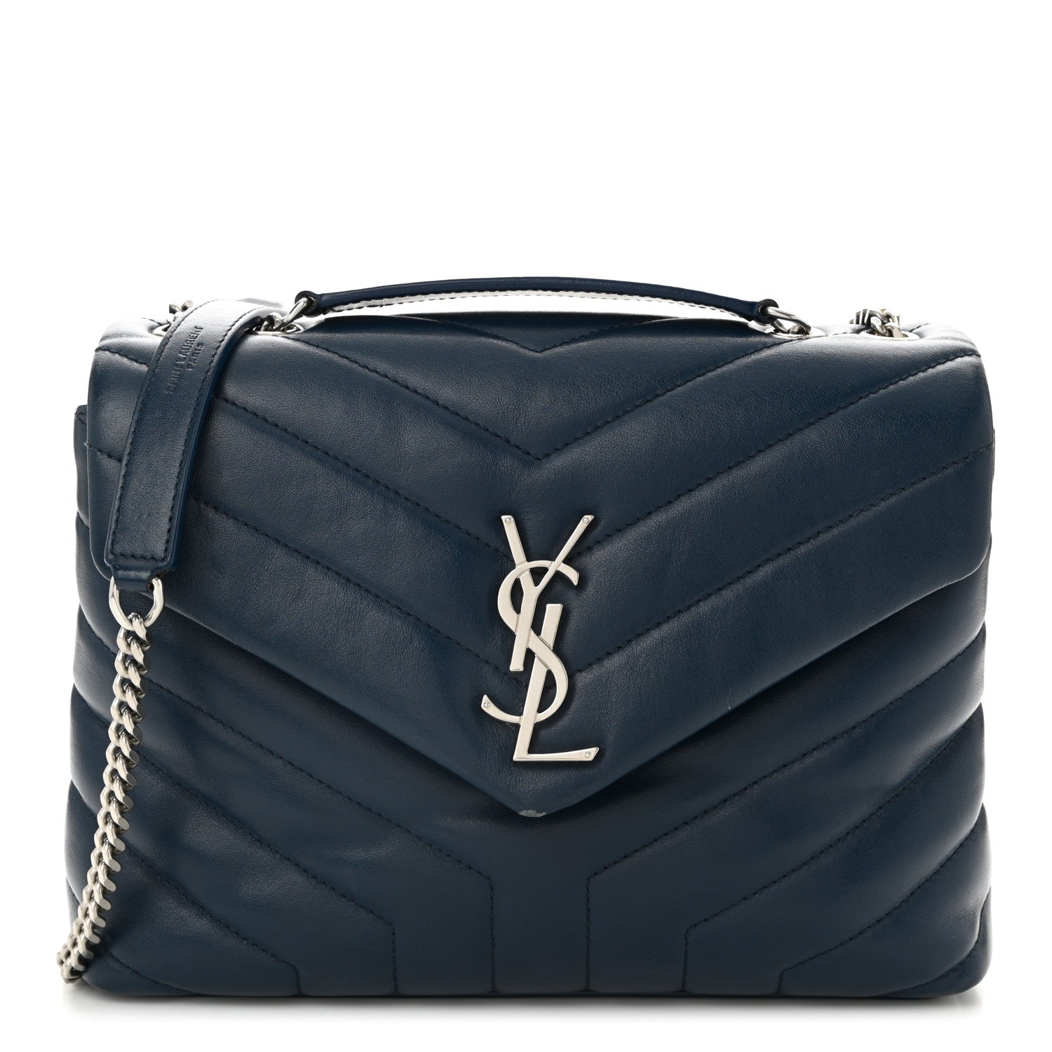 Calfskin Y Quilted Monogram Small Loulou Chain Satchel Denim Blue