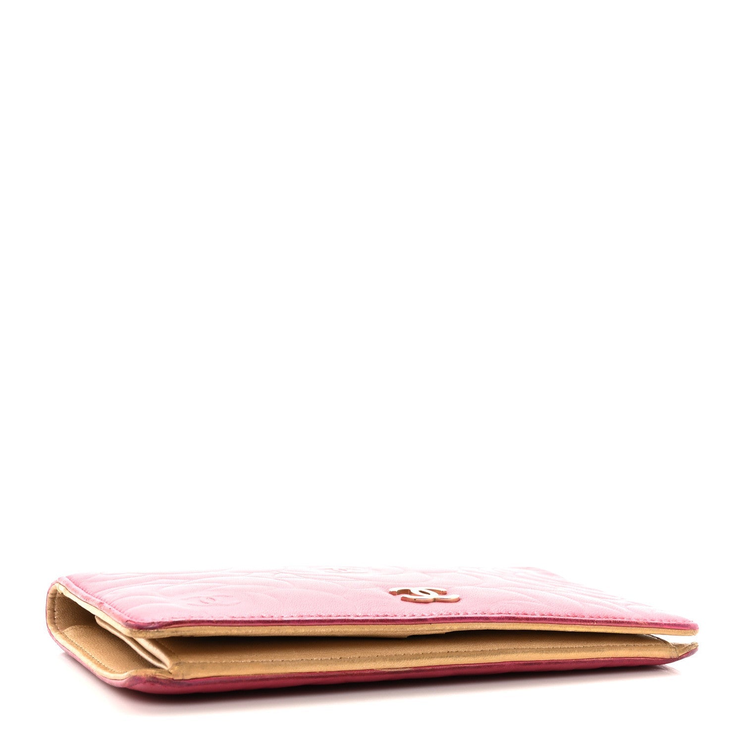 Lambskin Camellia Embossed Yen Wallet Fuchsia