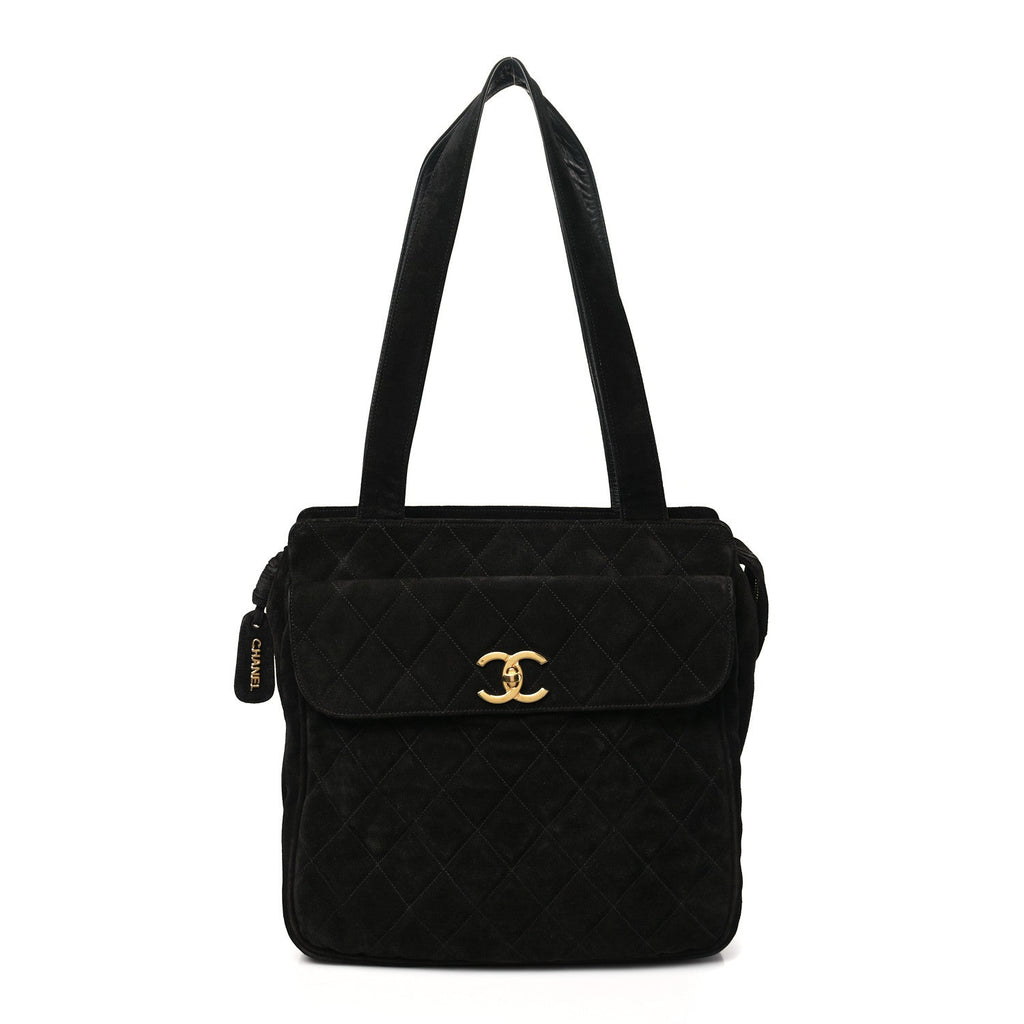 Suede Quilted CC Shopping Tote Black