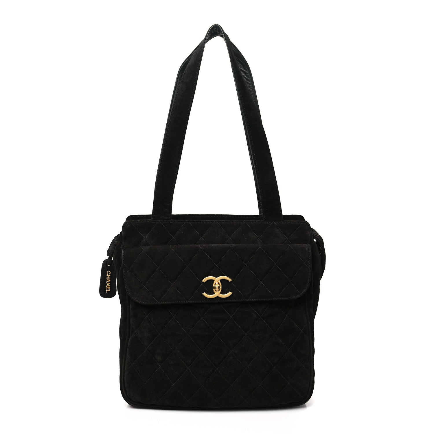 Suede Quilted CC Shopping Tote Black