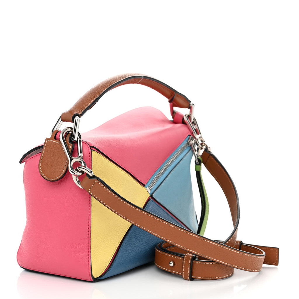 Calfskin Small Puzzle Bag Tan Multicolor