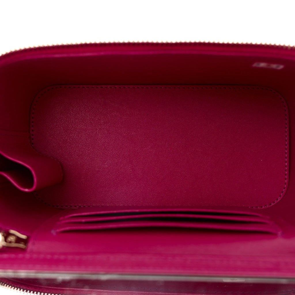 Lambskin Quilted Small Charming Top Handle Vanity Case With Chain Dark Pink
