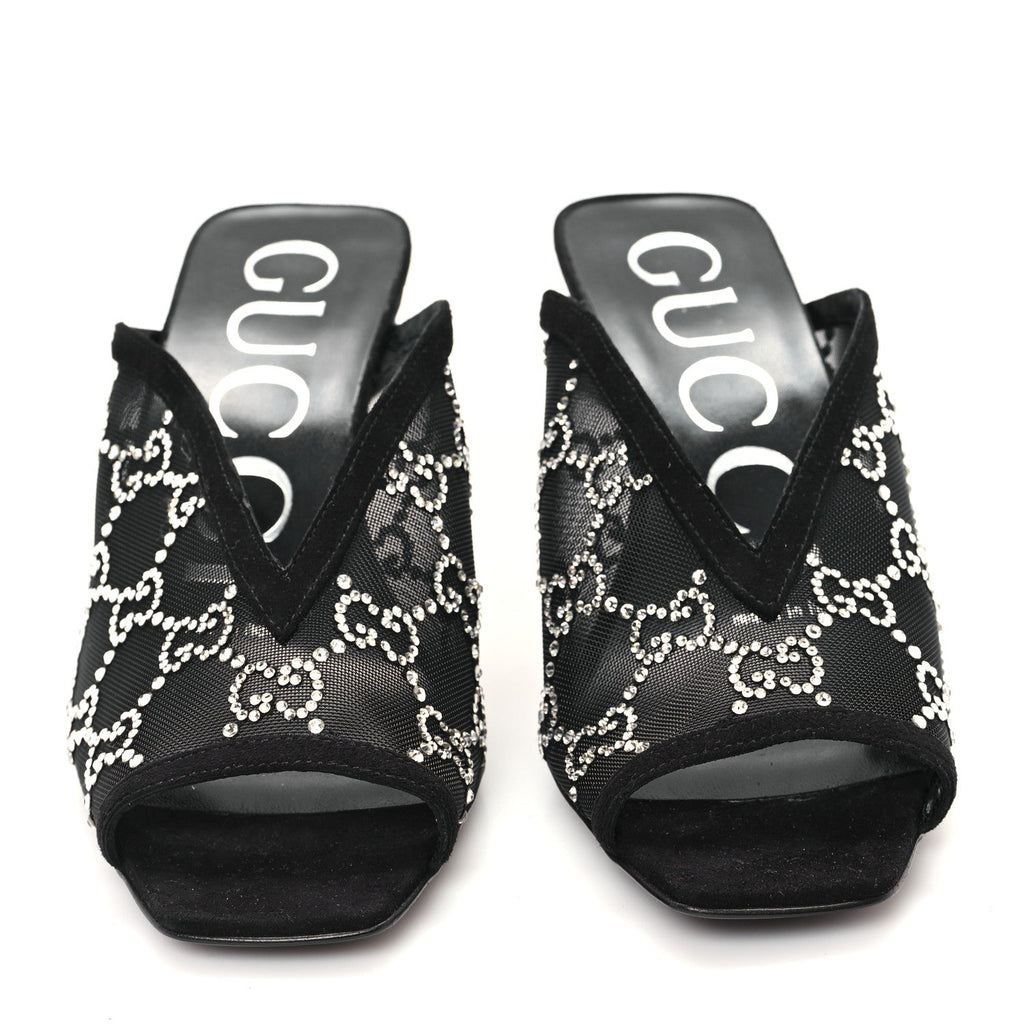 Tela Retino Kid Scamosciato Crystal GG Monogram Square G 95mm Slide Sandals 35 Black