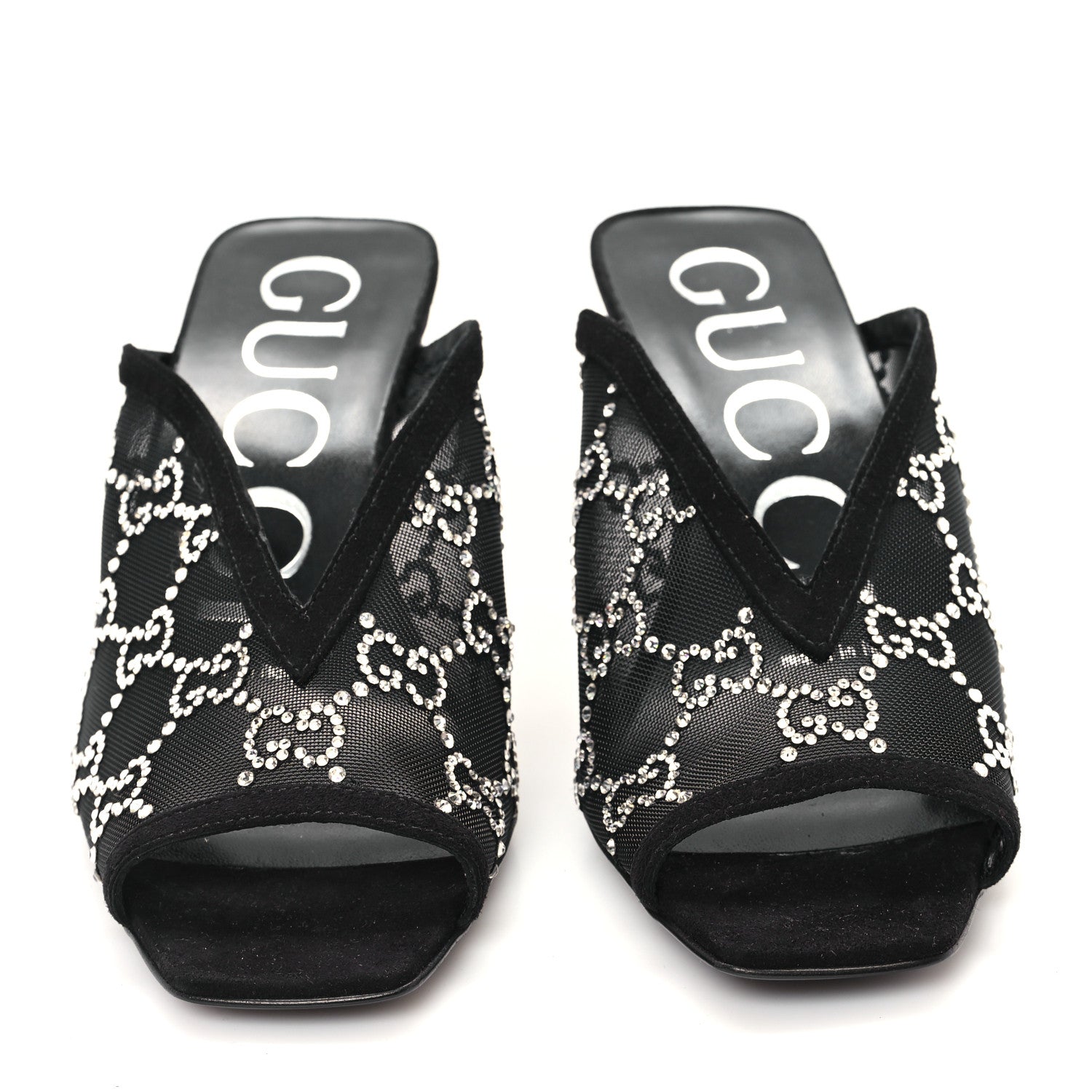 Tela Retino Kid Scamosciato Crystal GG Monogram Square G 95mm Slide Sandals 35 Black