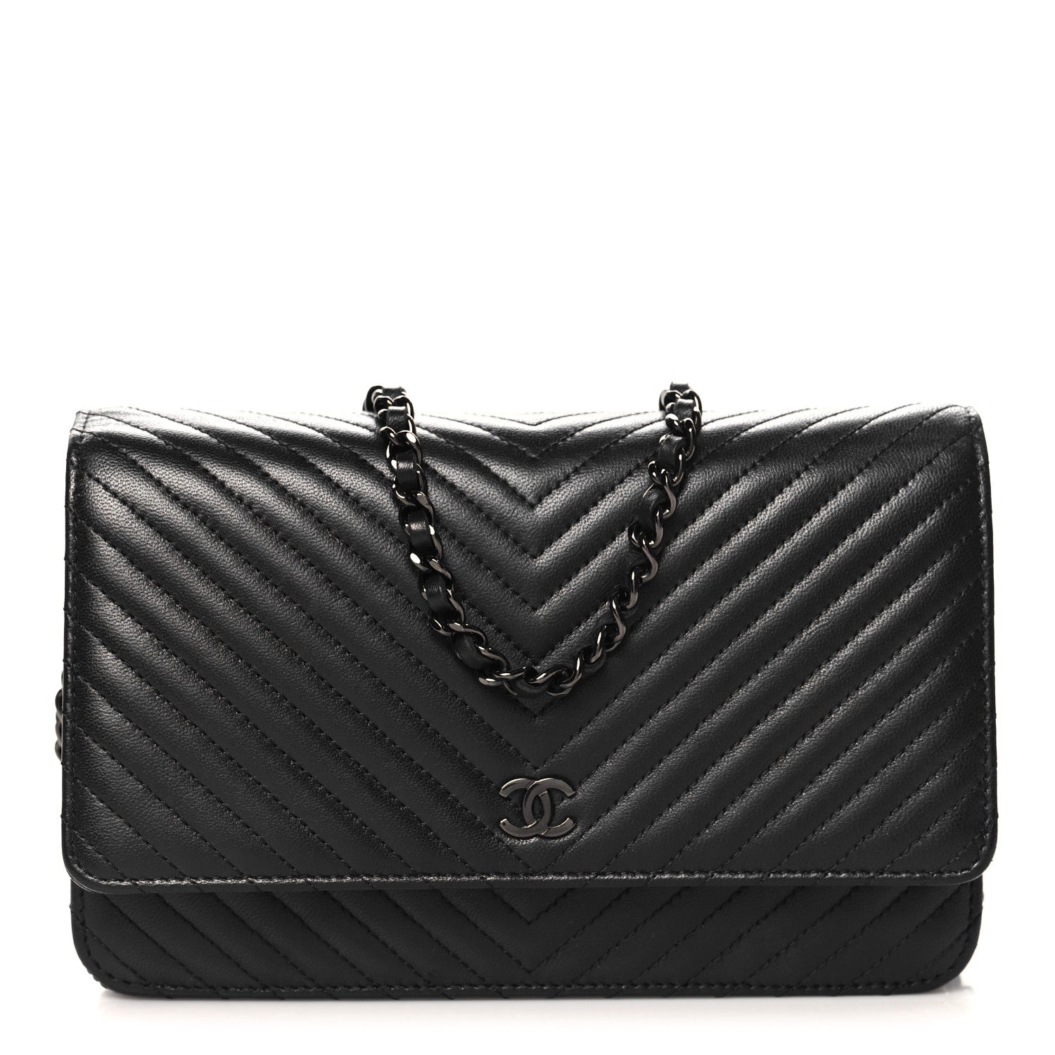 Lambskin Chevron Quilted Wallet On Chain WOC So Black